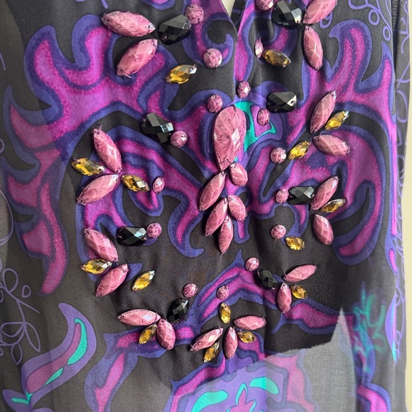 Hale Bob Sheer Black and Purple Tunic - Picture 3 of 12